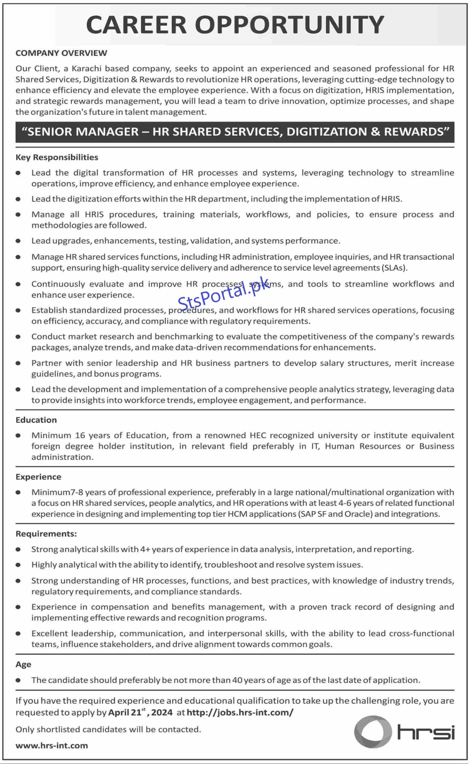 HRSI Jobs In Karachi 2024 Apply Online