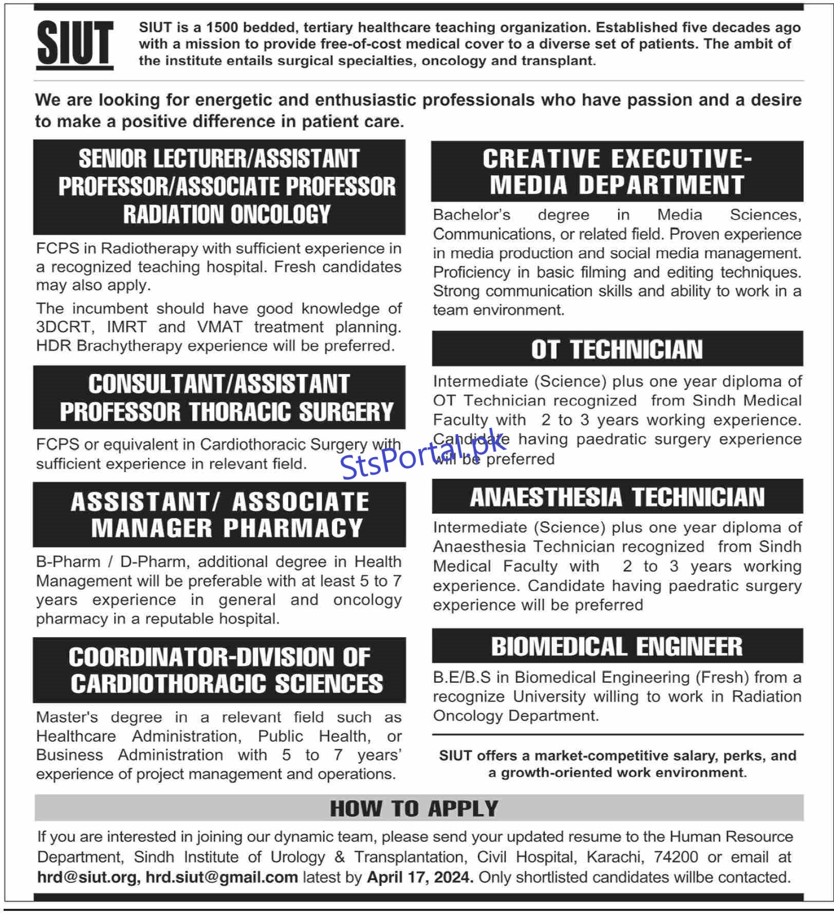 SIUT Jobs 2024 – Sindh Institute Of Urology And Transplantation Jobs 2024